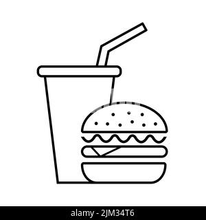 Hamburger e soda takeaway. Icona fast food Illustrazione Vettoriale