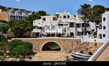 Binibeca Vell villaggio bianco architettura in Minorca isola, Spagna Foto Stock