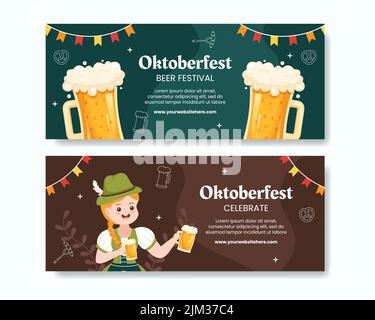 Oktoberfest Beer Festival Horizontal Banner Template Cartoon background Vector Illustration Illustrazione Vettoriale