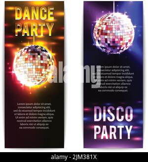 Disco party banner set verticale con brillanti palline da club isolate illustrazione vettoriale Illustrazione Vettoriale