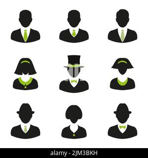 Icona persone impostata in stile piatto. Simboli avatar. Illustrazione Vettoriale