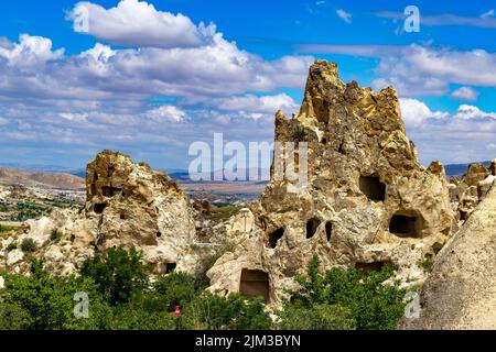 abitazioni scavate nella roccia, museo all'aperto in turchia. Foto Stock