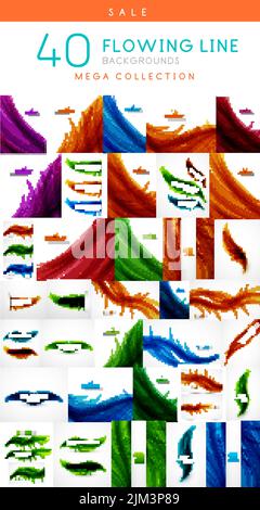 Mega set di sfondi astratti floreali / piuma ondulata linee Illustrazione Vettoriale