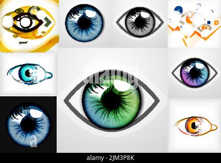 Mega collezione di modelli di design degli occhi, vari disegni Illustrazione Vettoriale