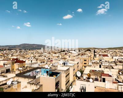 Vista aerea su un quartiere urbano in Marocco Foto Stock