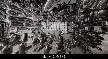Un rendering 3D di specchi riflettenti per uno sfondo astratto metaverso Foto Stock