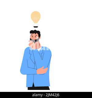 L'uomo d'affari pensa con attenzione alla soluzione del problema. Concetto di risoluzione dei problemi, idea di business, attività creative. Illustrazione di Flat Art Vector Illustrazione Vettoriale