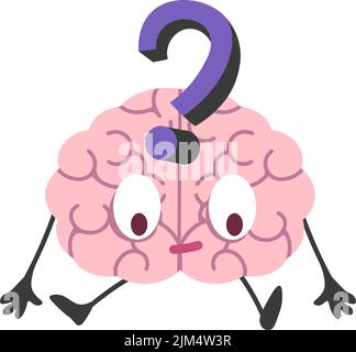 Cervello perplesso, carattere mentale con punto interrogativo Illustrazione Vettoriale