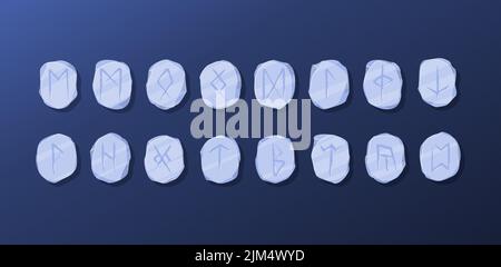 Set di rune in pietra vettoriale. Scrivendo antichi tedeschi e scandinavi. Simboli mistici, esoterici, occulti, magici. Raccontare le fortuna, prevedere il futuro Illustrazione Vettoriale