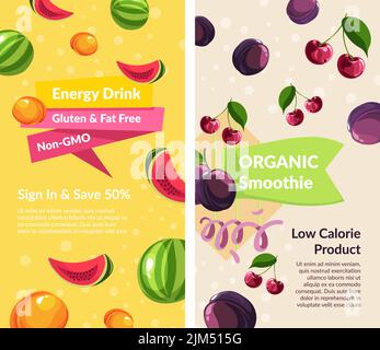 Frullati biologici, bevanda energetica con striscione di frutta Illustrazione Vettoriale