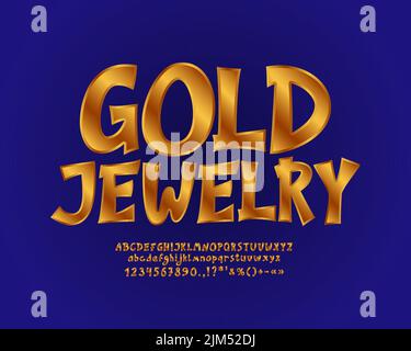 Bella etichetta Gold gioielli per prodotti e pubblicità. Carattere cartoon con colore oro sfumato Illustrazione Vettoriale