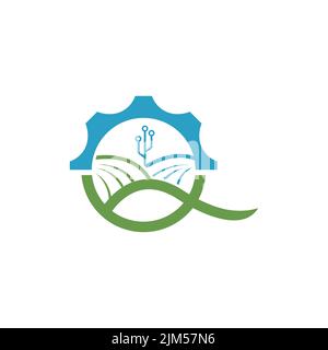 Lettera iniziale Q disegno del logo della biotecnologia agricola. Icona Gear Farm Logo Design Element Vector Illustrazione Vettoriale