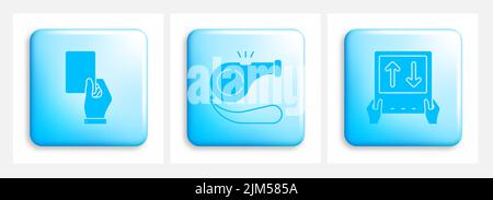 Set di pulsanti quadrati con icone per arbitri sportivi. Gesti di arbitro sportivo. Elemento per la progettazione di pagine web e interfaccia. Vettore isolato su bianco b Illustrazione Vettoriale
