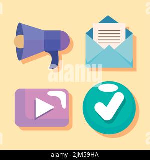 marketing sociale quattro icone Illustrazione Vettoriale