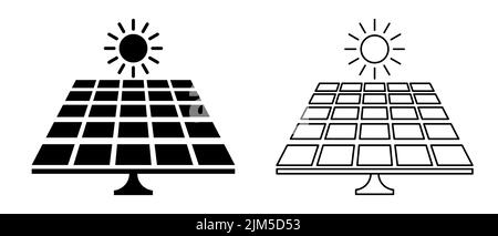 Set di icone dell'energia solare. Stile Flat e line art. Illustrazione vettoriale isolata su bianco Illustrazione Vettoriale