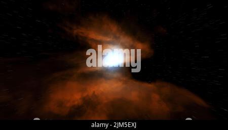 Una bella visualizzazione 3D dello spazio nebulosa pianeta nel cielo scuro Foto Stock