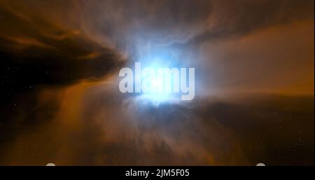 Una bella visualizzazione 3D dello spazio nebulosa pianeta nel cielo scuro Foto Stock