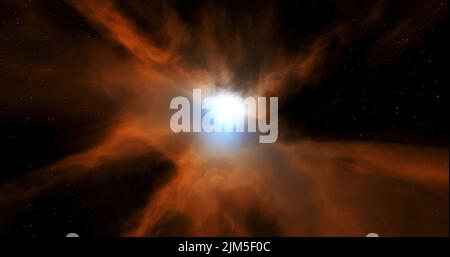 Una bella visualizzazione 3D dello spazio nebulosa pianeta nel cielo scuro Foto Stock