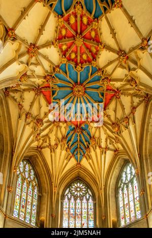 Soffitto in Tewkesbury Abbey, Tewkesbury, Gloucestershire, Inghilterra Foto Stock