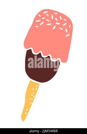 Gelato in un cono di cialda disegno dipinto a mano con inchiostro pennello isolato su sfondo bianco. Illustrazione vettoriale Illustrazione Vettoriale