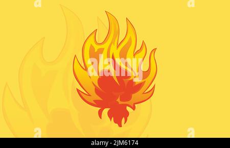 Un'illustrazione vettoriale, il logo astratto del fuoco di fiamma rosso e arancione su sfondo bianco Illustrazione Vettoriale