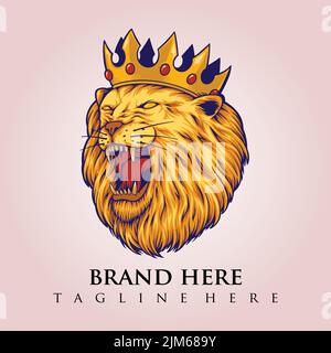 Leone re corona logo mascotte illustrazioni vettoriali per il vostro logo di lavoro, merchandise t-shirt, adesivi e disegni di etichette, poster, biglietti d'auguri pubblicità Illustrazione Vettoriale