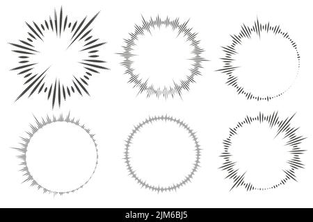 Equalizzatore di suoni musicali circolari. Onde audio circolari. Astratto simbolo radiale del volume della radio e della voce. Illustrazione vettoriale Illustrazione Vettoriale