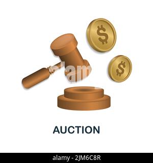 Icona asta. 3d illustrazione dalla collezione di e-commerce. Icona Creative Auction 3D per il web design, modelli, infografica e altro ancora Illustrazione Vettoriale