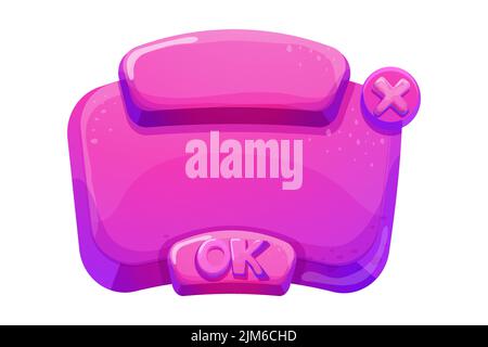 Jelly, fantasy interfaccia template menu di gioco in stile cartoon isolato su sfondo bianco. Risorsa UI, frame per la progettazione delle impostazioni. Elemento casual web 2D. Illustrazione vettoriale Illustrazione Vettoriale