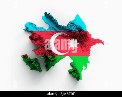 Un'illustrazione 3D Azerbaigian Mappa e bandiera isolati su uno sfondo bianco Foto Stock