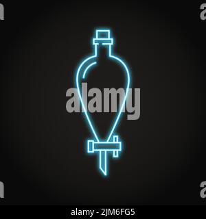 Icona a forma di neon con imbuto separatore in stile linea. Apparecchiatura chimica separatoria. Illustrazione vettoriale. Illustrazione Vettoriale