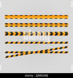 Set di linee di attenzione isolate. Nastri di segnalazione realistici. Segnali di pericolo. Illustrazione Vettoriale