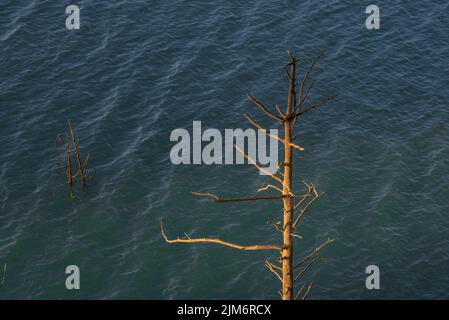 Alba al bacino di Baells durante la siccità estiva del 2022 (Berguedà, Barcellona, Catalogna, Spagna) ESP: Amanecer en el embalse de la Baells Foto Stock