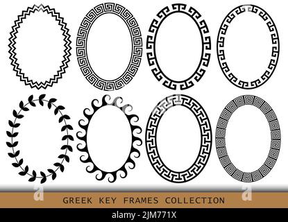 Antiche cornici greche ovali, insieme di antichi confini dalla Grecia Illustrazione Vettoriale