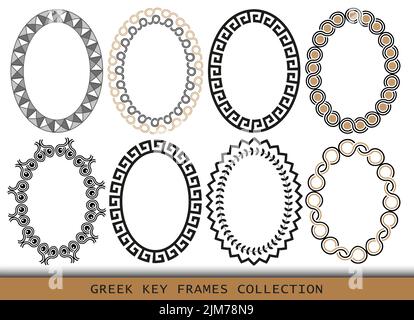 Antiche cornici greche ovali, insieme di antichi confini dalla Grecia Illustrazione Vettoriale