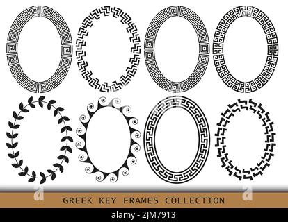 Antiche cornici greche ovali, insieme di antichi confini dalla Grecia Illustrazione Vettoriale
