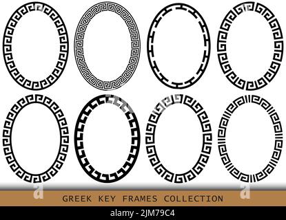 Antiche cornici greche ovali, insieme di antichi confini dalla Grecia Illustrazione Vettoriale