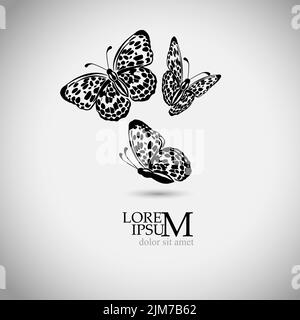 Flying logo farfalle monocromatiche. Illustrazione vettoriale Illustrazione Vettoriale