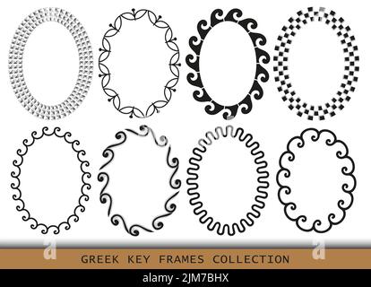 Antiche cornici greche ovali, insieme di antichi confini dalla Grecia Illustrazione Vettoriale