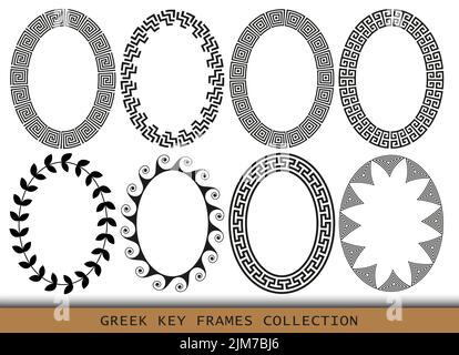 Antiche cornici greche ovali, insieme di antichi confini dalla Grecia Illustrazione Vettoriale