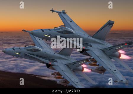 Boeing F / A-18E / F Super Hornet in volo sopra le nuvole Foto Stock