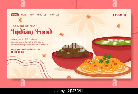 Indian Food Restaurant Social Media Landing Page Template Cartoon background Vector Illustration Illustrazione Vettoriale