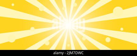 Sole, raggi ampio sfondo giallo. Luce del sole, lucentezza, sfondo estivo. Poster vettoriale astratto di Sunburst Illustrazione Vettoriale