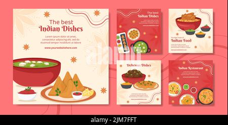 Indian Food Restaurant Social Media Post Template Flat Cartoon background Vector Illustration Illustrazione Vettoriale