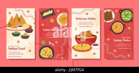 Indian Food Restaurant Social Media Stories modello Cartoon sfondo Vector Illustration Illustrazione Vettoriale