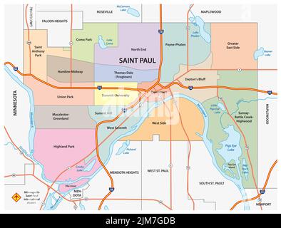 Mappa amministrativa e stradale di Saint Paul, Minnesota, Stati Uniti Foto Stock