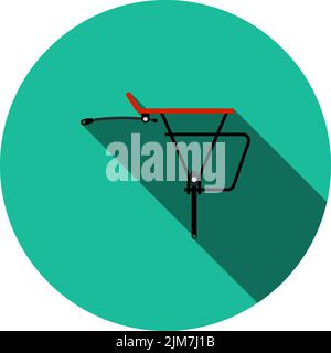 Icona portabagagli per biciclette. Design a matita circolare piatta con ombra lunga. Illustrazione vettoriale. Illustrazione Vettoriale