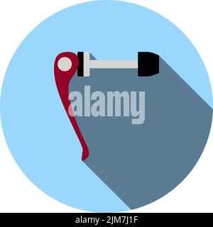 Icona rilascio rapido bici. Design a matita circolare piatta con ombra lunga. Illustrazione vettoriale. Illustrazione Vettoriale