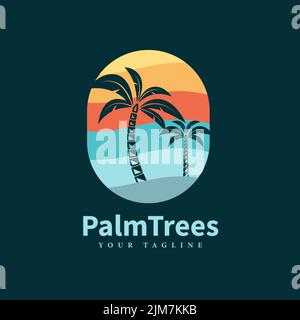 Logo Vector Beach design retro Palm tree logo design. Modello Beach logo logo design Illustrazione Vettoriale