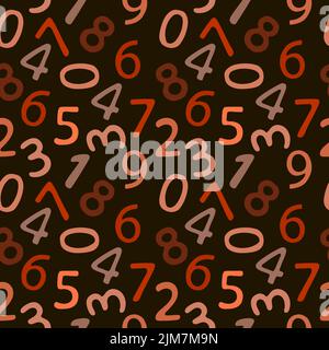 Pattern senza giunture di numeri monocromatici, elementi disegnati a mano in stile cartone animato. Numeri arabi luminosi. Scuola. Conoscenza. Matematica. Bambini. Apprendimento. Taglia Illustrazione Vettoriale